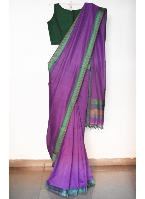 Purple, Handwoven Organic Cotton, Textured Weave , Jacquard, Work Wear, Saree 